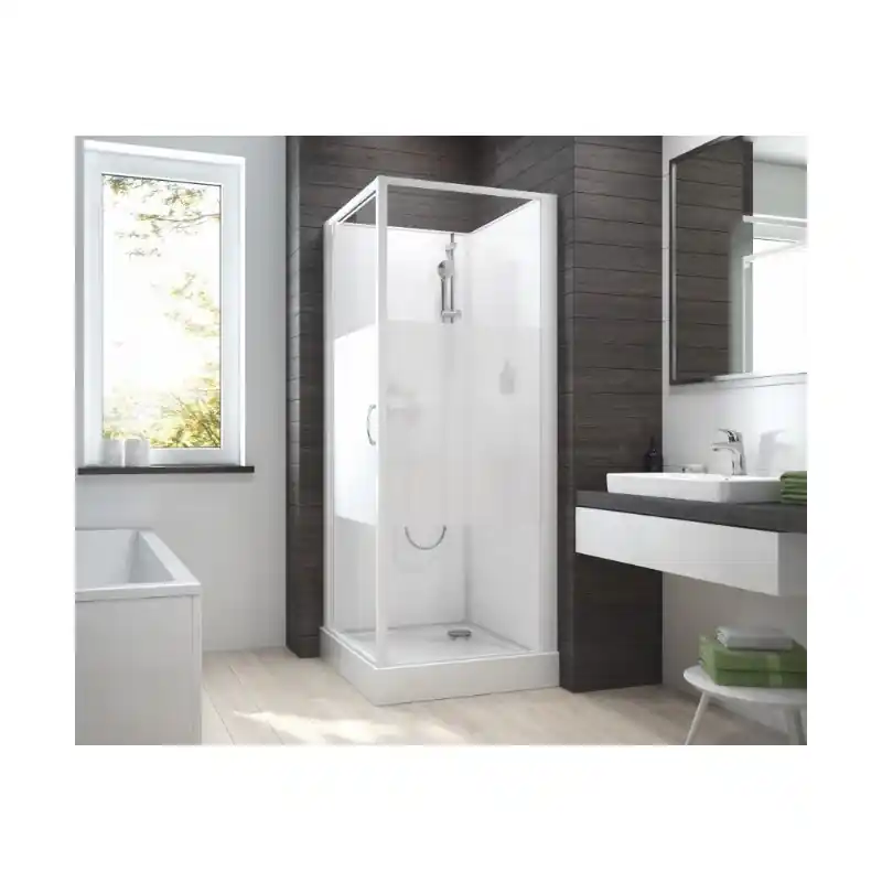 Cabine douche 80x80cm sérigraphie opaque central porte battante IZI BO