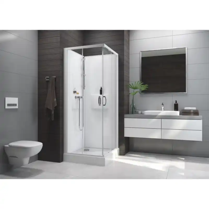 Cabine douche carré 900x900mm porte coulissante angle IZI BOX 2