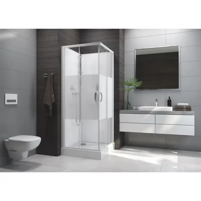 Cabine douche 900x900mm sérigraphie opaque central porte coulissante I