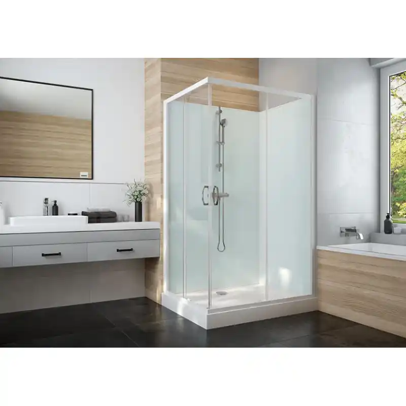 Cabine douche 800x800mm porte coulissante angle fondVert amande IZI GL