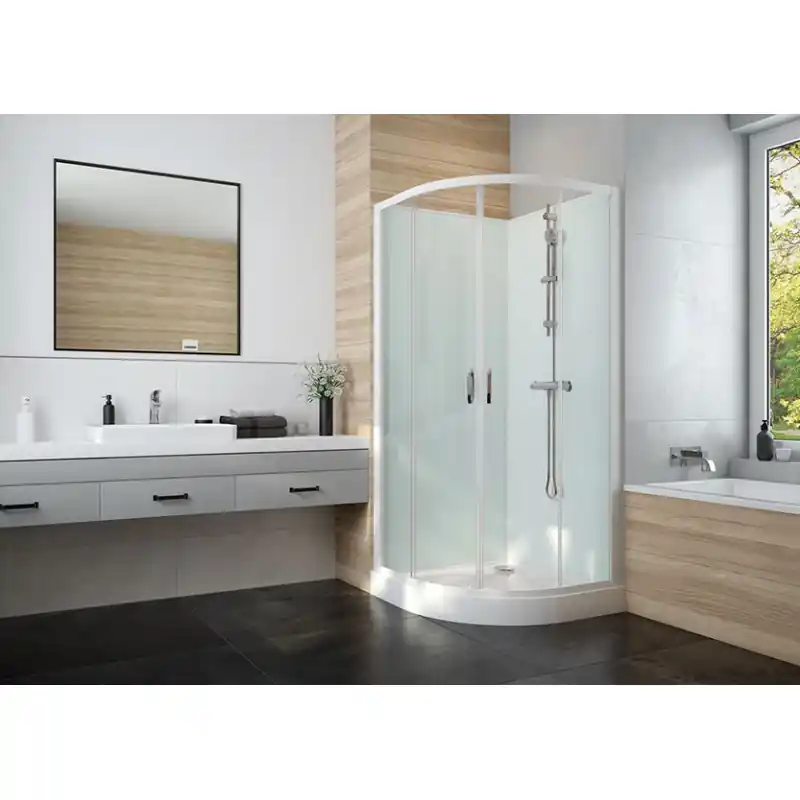 Cabine douche 800x800mm porte coulissante 1/4 rond fondVert amande IZI