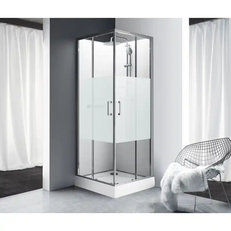 Cabine douche carré 800x800mm portes coulissantes sérigraphie avantage
