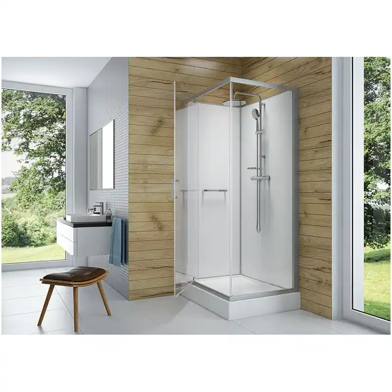 Cabine douche carré 800x800mm porte pivotante avantage fond blanc KARA