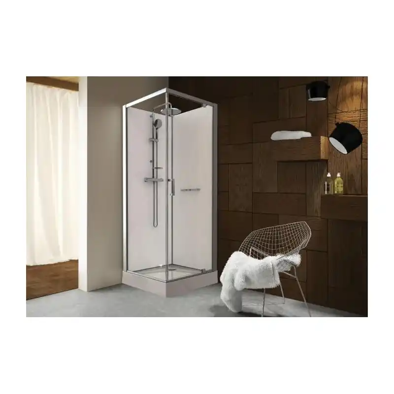 Cabine douche Kara carré porte pivotanteVerre transparent 90x90 cm L11