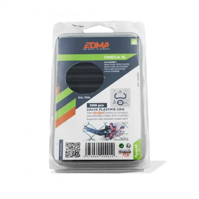 1250 Agrafes 40901 OMEGA 16 galva plastifié gris EDMA Outillage
