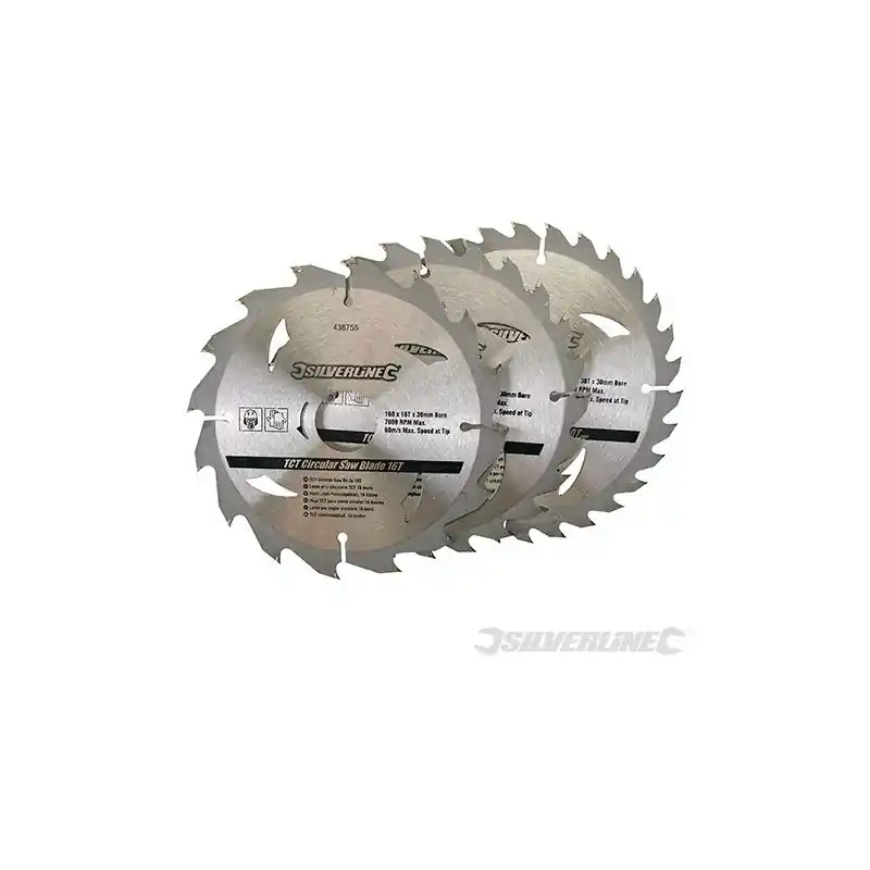 3 lames scie circulaire TCT 16 24 et 30 dents 160x30 bague réduction 2