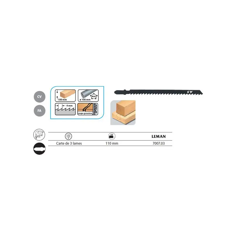 3 Lame de scie Sauteuse Universelles / 110mm Coupe Grossiere Pas 4mm B
