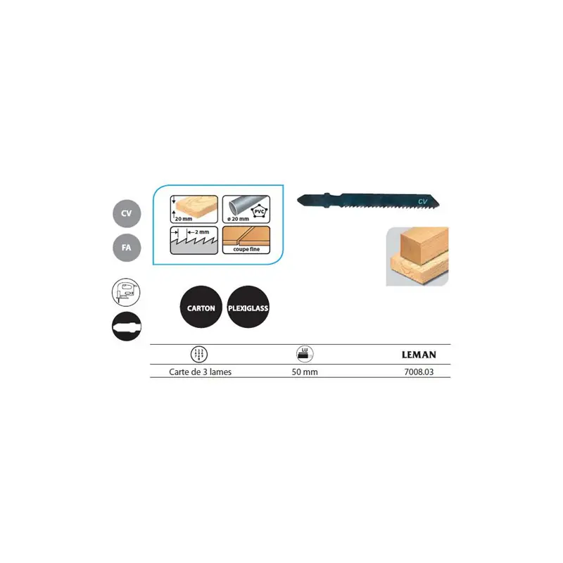 3 Lame de scie Sauteuse Universelles / 55mm Coupe Fine Pas 2mm Bois /