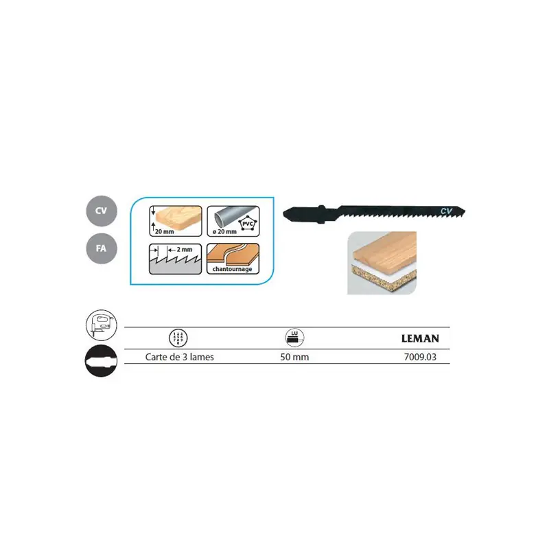 3 Lame de scie Sauteuse Universelles / 55mm Chantournage Pas 2mm Bois