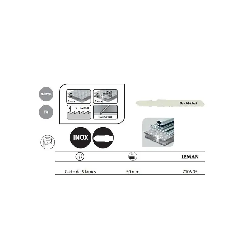 5 Lame de scie Sauteuse Universelles / 50mm Pas 1,2mm Metal / Inox