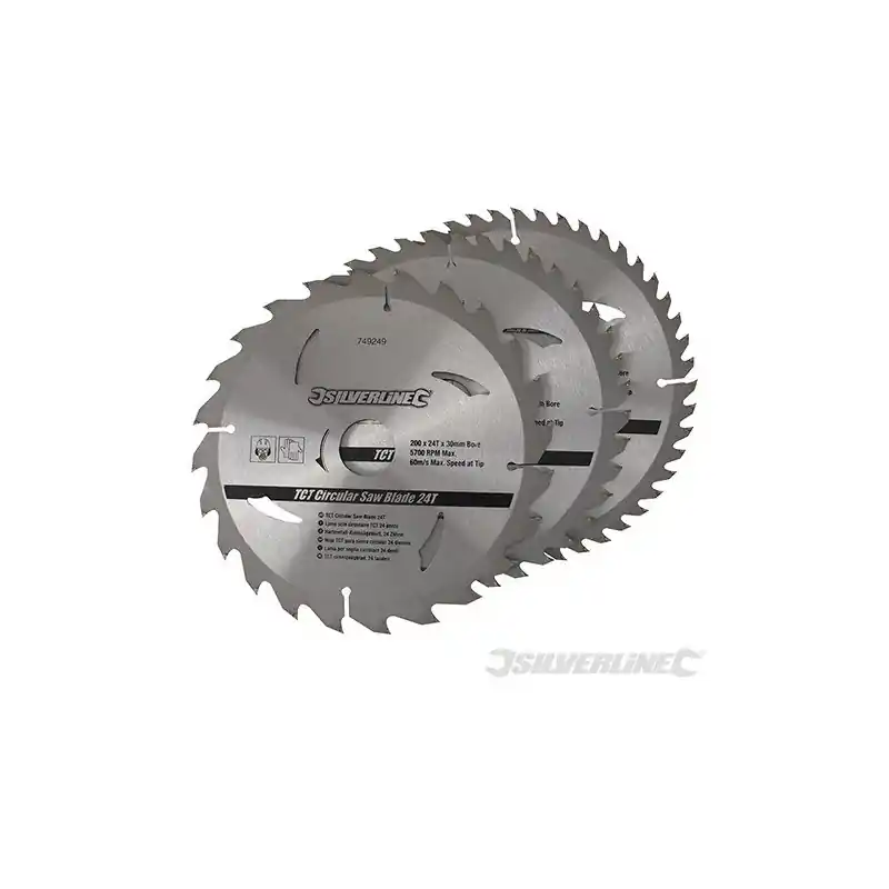 3 lames scie circulaire TCT 244048 dents 200 x 30 bagues de 25 18 et 1