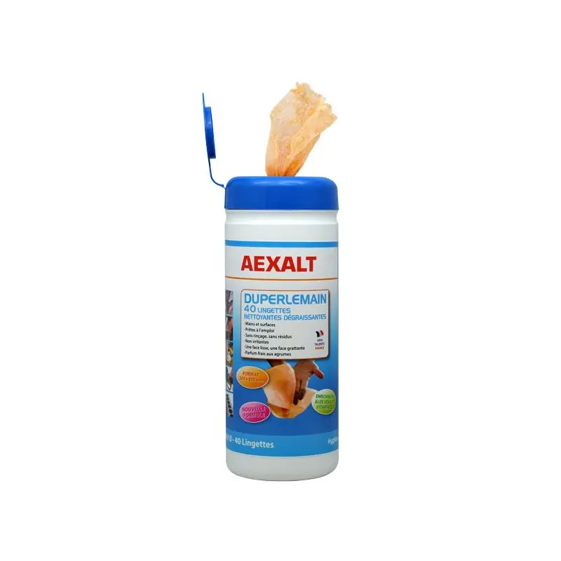 40 lingettes nettoyantes dégraissantes mains surfaces parfum agrume DU