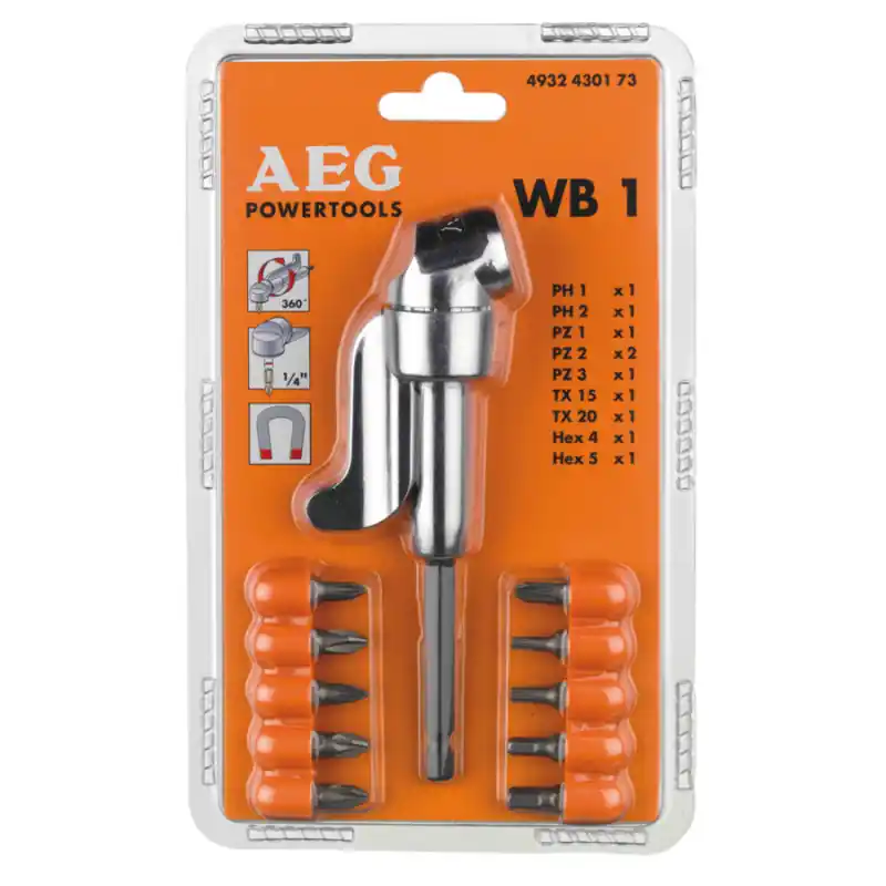 Accessoire vissage d‘angle avec 10 embouts de vissage 25 mm WB1