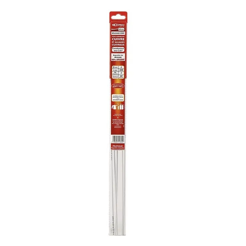 5 baguettes de brasure Cuivre Ph 40% Argent ∅ 2 mm 500 mm