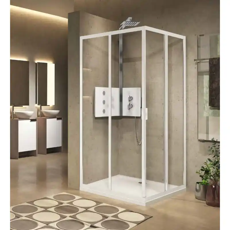 Accès d‘angle 2 portes coulissantes + 2 fixes transparent 87-90xH195cm