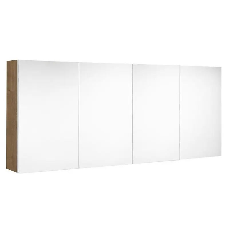 Armoire toilette 140 cm 4 portes miroir et 4 étagères chêne arlington