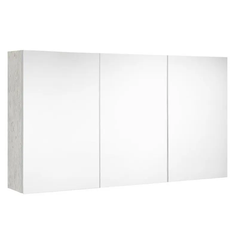 Armoire de toilette 120 cm 3 portes miroir 6 étagères béton clair Pesa