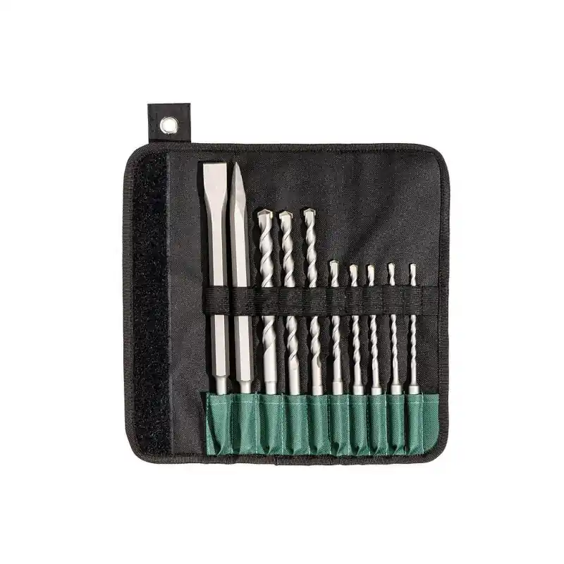 Assortiment 10 pièces de forets SDS-Plus et burins en étui souple