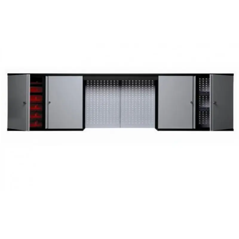 Armoire murale 4 portes 4 étagères et 36 boites de rangement Gris