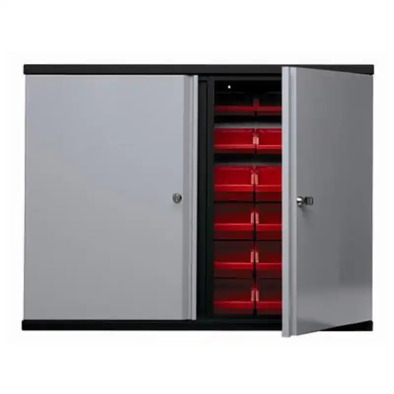 Armoire murale Long 80 cm 2 portes et 36 boites de rangement Gris