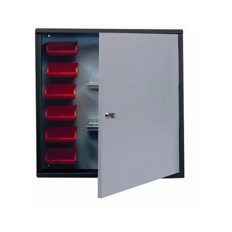 Armoire murale 1 porte 2 étagères et 6 boites de rangement Gris