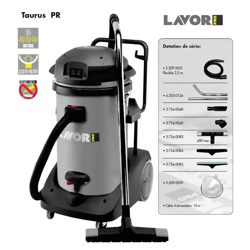 Aspirateur eau et poussières 3600W 78L 162l/s TAURUS PR