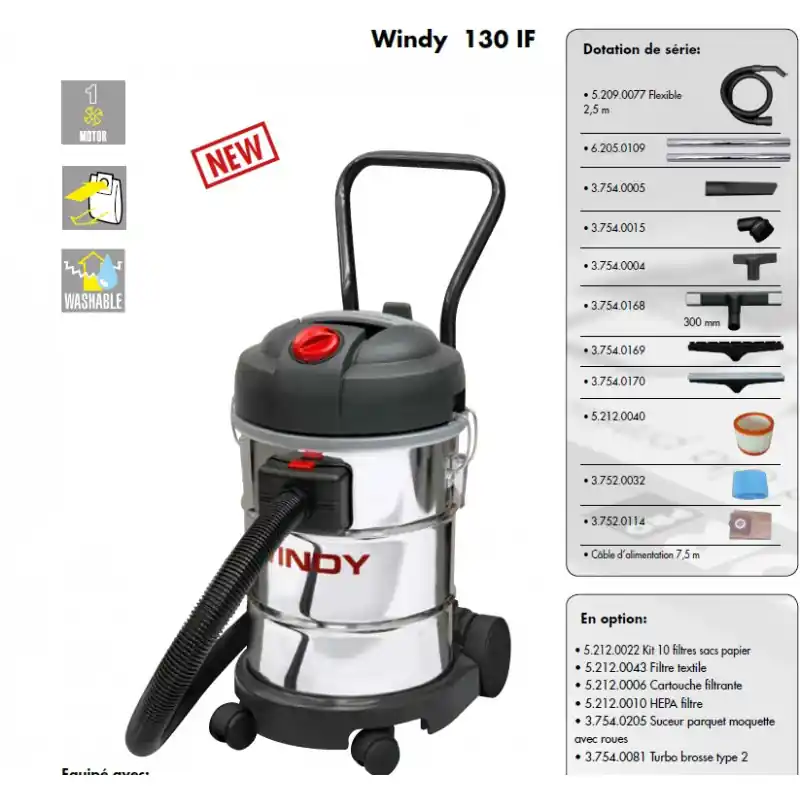 Aspirateur eau et poussières 1200W 30 litres WINDY 130 IF