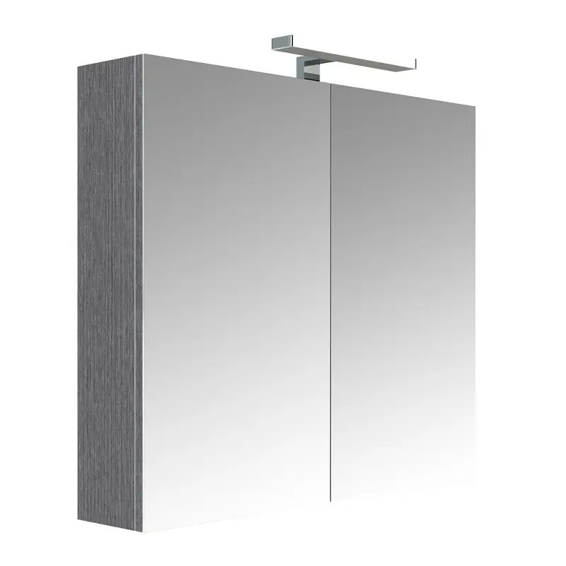 Armoire toilette éclairante 60cm 2 portes miroir 2 étagères chêne Juno