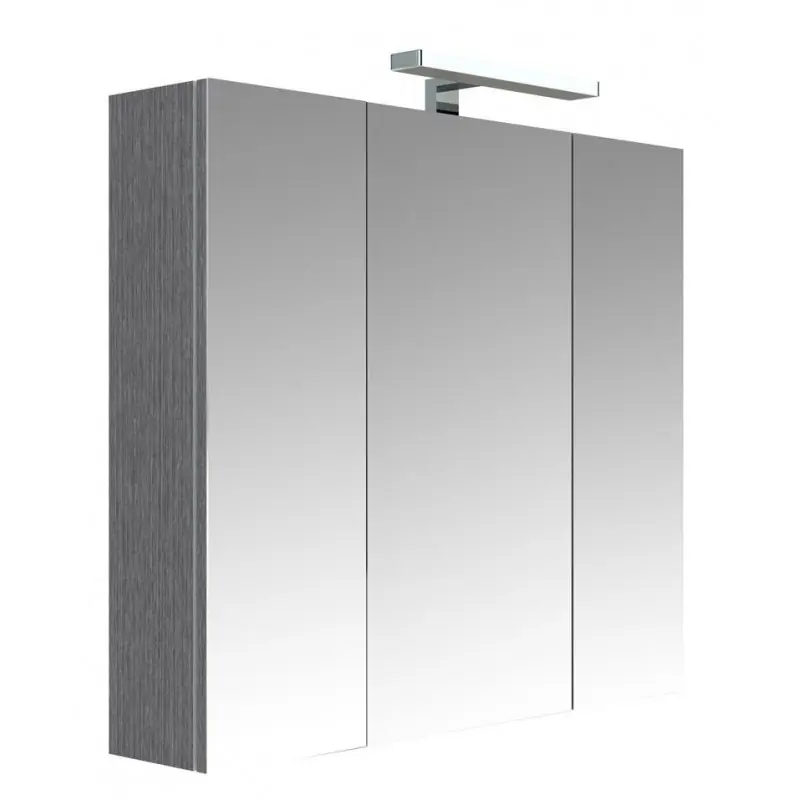 Armoire toilette éclairante 80cm 3 portes miroir 6 étagères chêne Juno