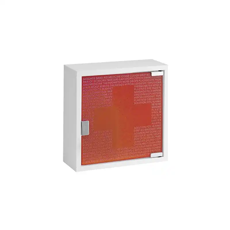 Armoire pharmacie 1 porte métal laqué blanche porte rouge trempé 300x3