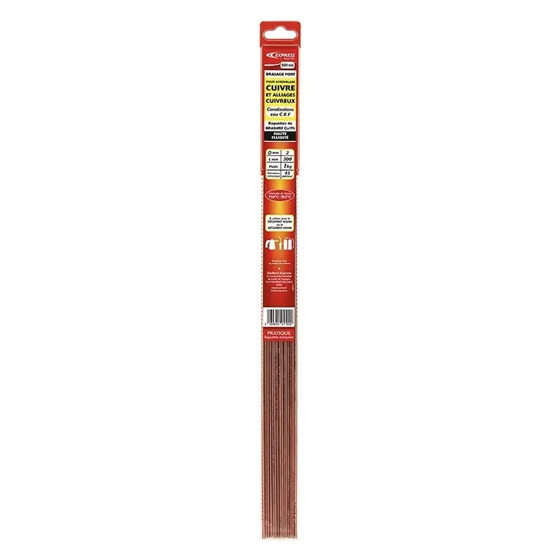 Baguettes de brasure Cu/Ph haute fluidité Diam 2 mm 500 mm