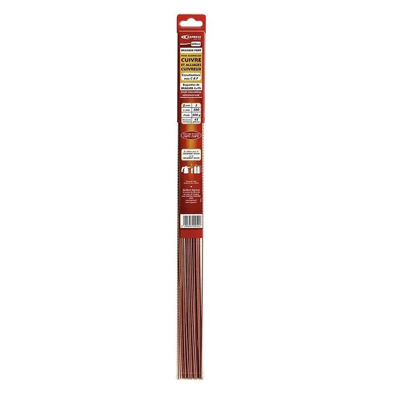 Baguettes de brasure Cu/Ph pour chalumeau aéropropane Diam 2 mm L 500